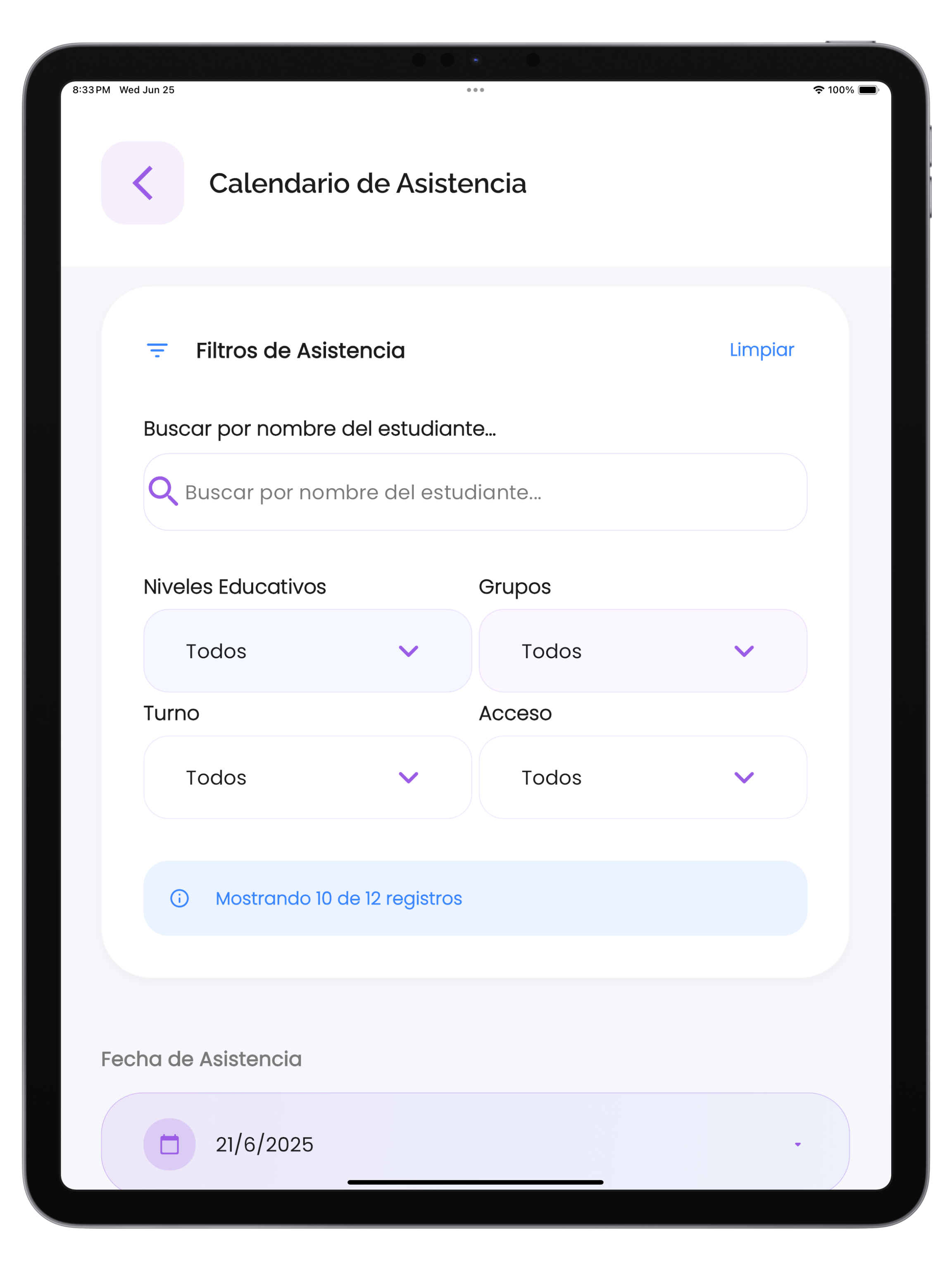 Control de Asistencia - Filtrado